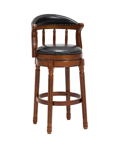 flynama Genuine Cow Top Leather Wooden Swivel Bar Stool, 29.5" Height