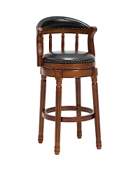 flynama Genuine Cow Top Leather Wooden Swivel Bar Stool, 29.5" Height
