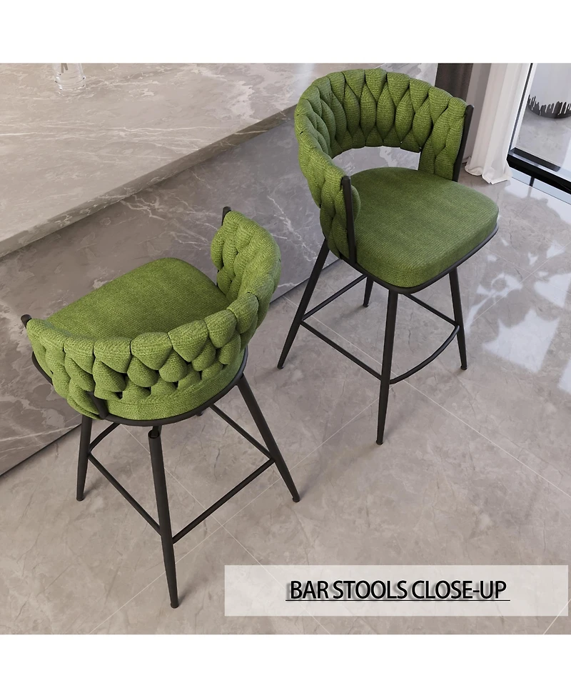 flynama 26" Linen Woven Swivel Bar Stools Set of 2, Green