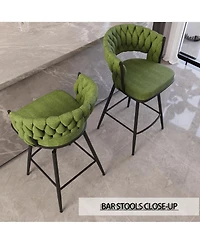 flynama 26" Linen Woven Swivel Bar Stools Set of 2, Green