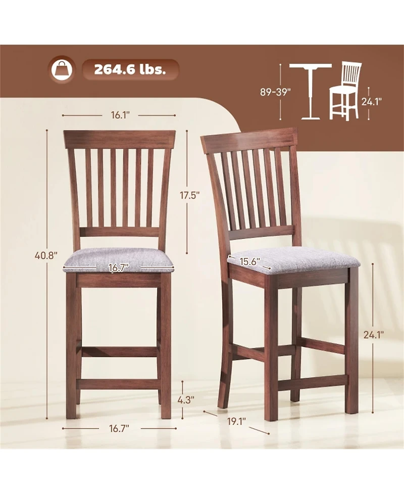 Counter Height Bar Stools Set of 2- High Back Kitchen Dining Chairs