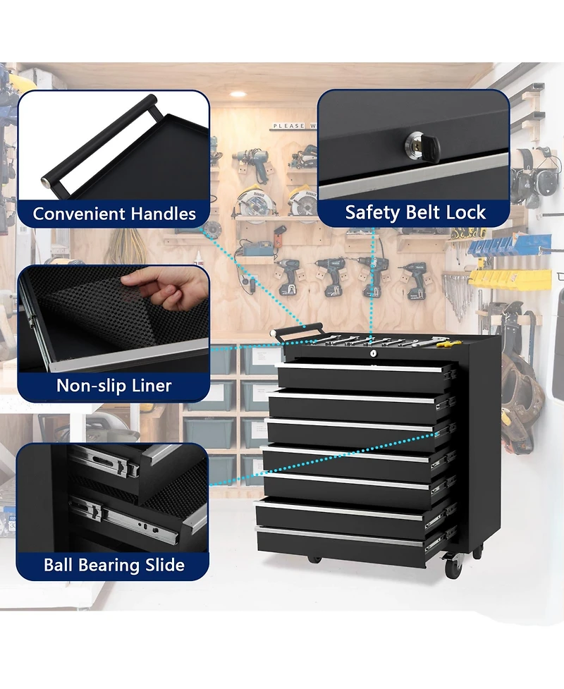 gaomon 7-Drawer Portable Tool Storage Cart, Rolling Tool Chest Cabinet, Lockable Toolbox Organizer