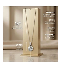 Genevive Sterling Silver with White Gold Plated Round Cubic Zirconia Drop Pendant Necklace