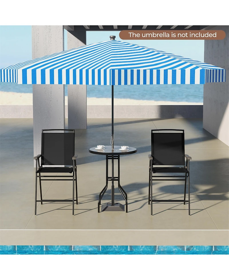 Gymax 3 Pcs Outdoor Bar Stool Set Dpc Tabletop Umbrella Hole and Footrest 2 Chairs