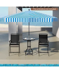 Gymax 3 Pcs Outdoor Bar Stool Set Dpc Tabletop Umbrella Hole and Footrest 2 Chairs