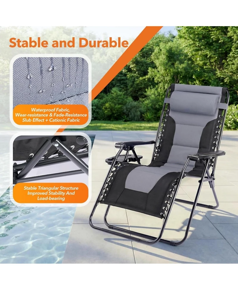Yiortwo Zero Gravity Recliner Chair Folding Outdoor Lounge with Cushion