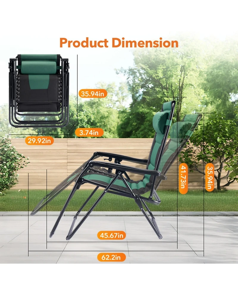 Yiortwo Zero Gravity Recliner Chair Folding Outdoor Lounge Chair with Cushion