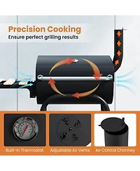 Yiortwo 24" Barrel Charcoal Grill with Thermometer, Foldable Side Table and Wheels