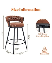 Dyhome 28 inch Bar Stools Set of 2, Modern Counter Height Stools, 360° Swivel Suede Fabric Stool Chairs with Woven Back and Footrest