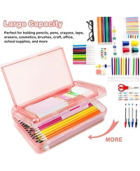 Danrong Plastic Pencil Box Large Capacity Double Layer, Hard Case with Snap Lid for Kids Adults School Office