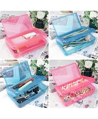 Danrong 2 Pack Double Layer Plastic Pencil Box Large Capacity, Hard Snap Lid Case for School Office Supplies