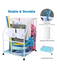 Yescom 274 Gallon Pool Float Storage Bin with Towel Rack Holder Set Rolling Cart Organizer