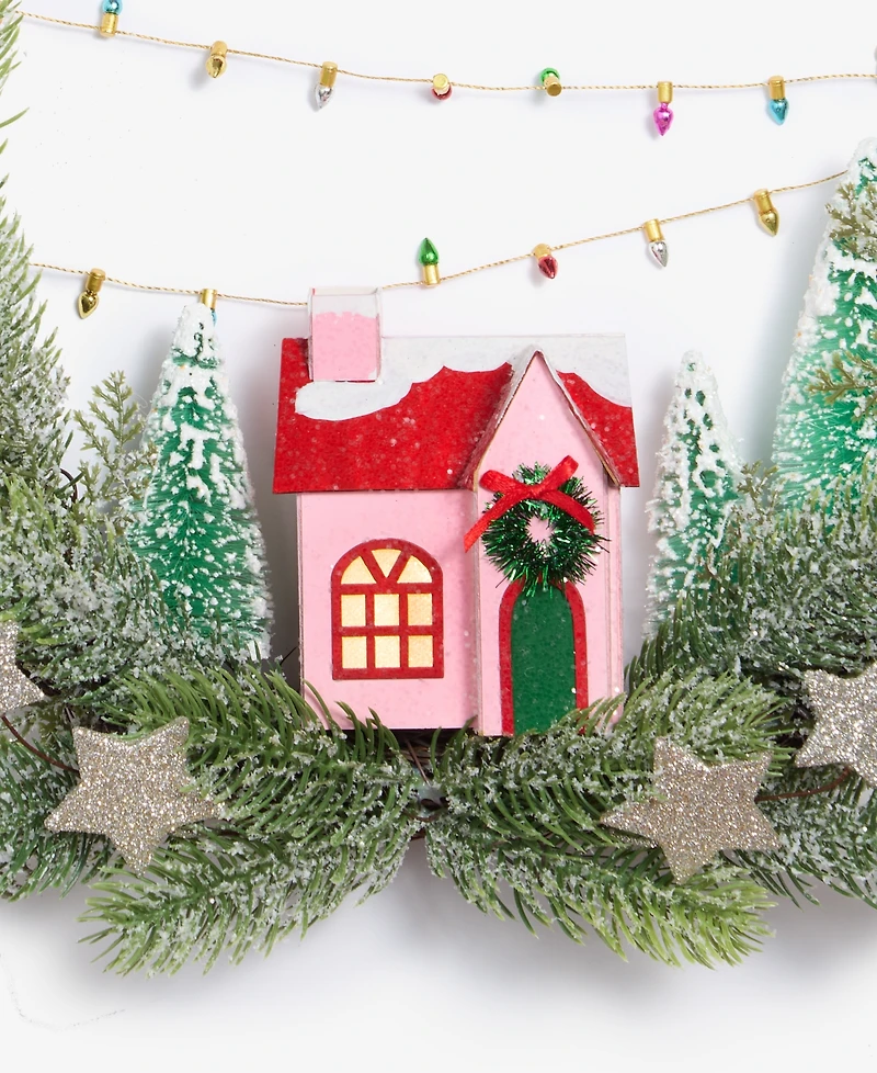 Holiday Lane Whimsy House in Greenery Led Half Wreath, Macy's Exclusive
