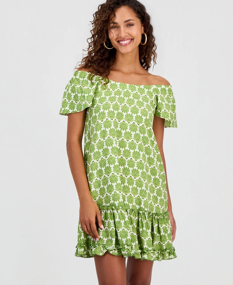 Robbie Bee Women's Printed On/Off-Shoulder Shift Dress