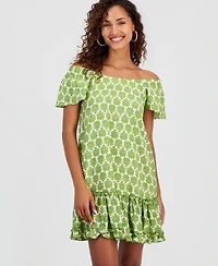 Robbie Bee Women's Printed On/Off-Shoulder Shift Dress