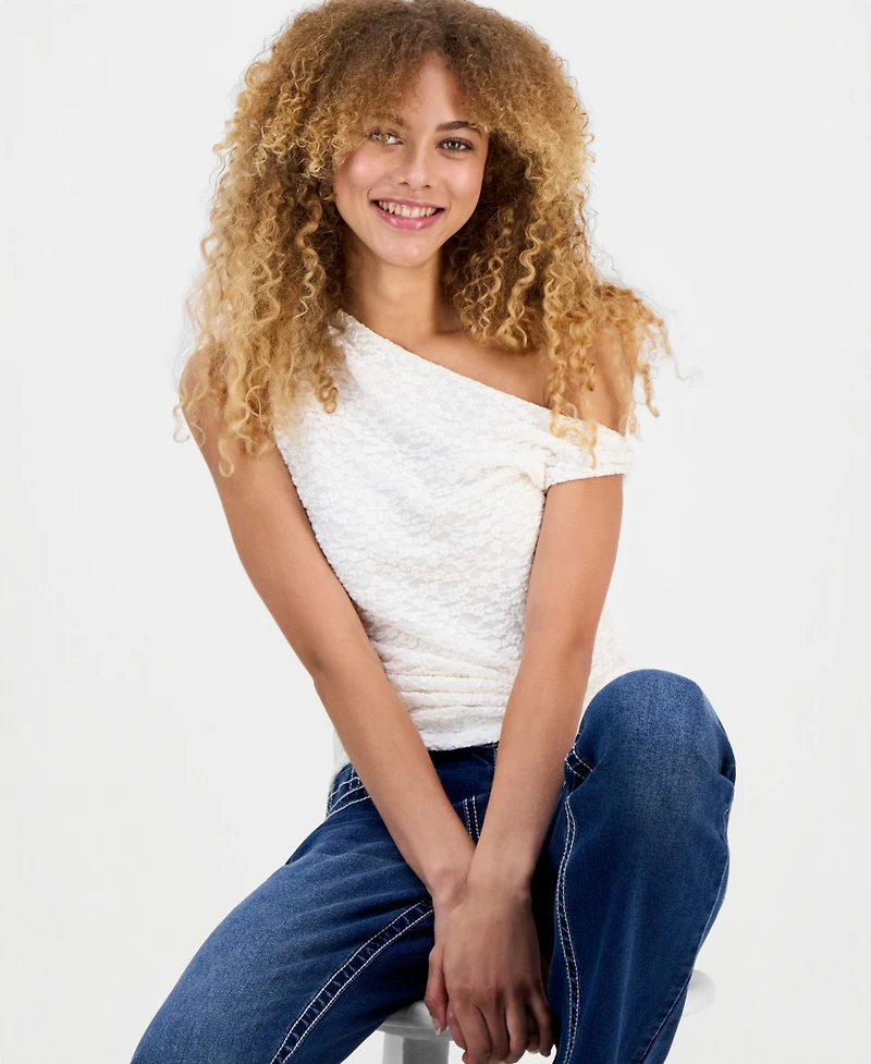 Madden Girl Juniors' Lace Knit Off-The-Shoulder Top