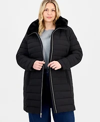 Michael Kors Plus Faux-Fur-Collar Hooded Packable Puffer Coat, Created for Macy's