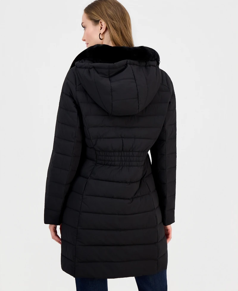 Women's Faux-Fur-Collar Hooded Packable Puffer Coat