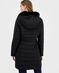 Women's Faux-Fur-Collar Hooded Packable Puffer Coat