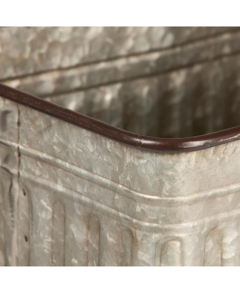 Storied Home Galvanized Metal Storage Bucket on Stand with Handle and Distressed Finish