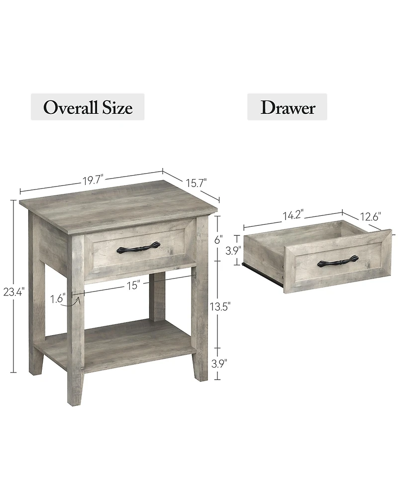 homfan Industrial Nightstand with Drawer and Open Storage Shelf, Versatile End Table for Bedroom, Office, Sofa Small Spaces