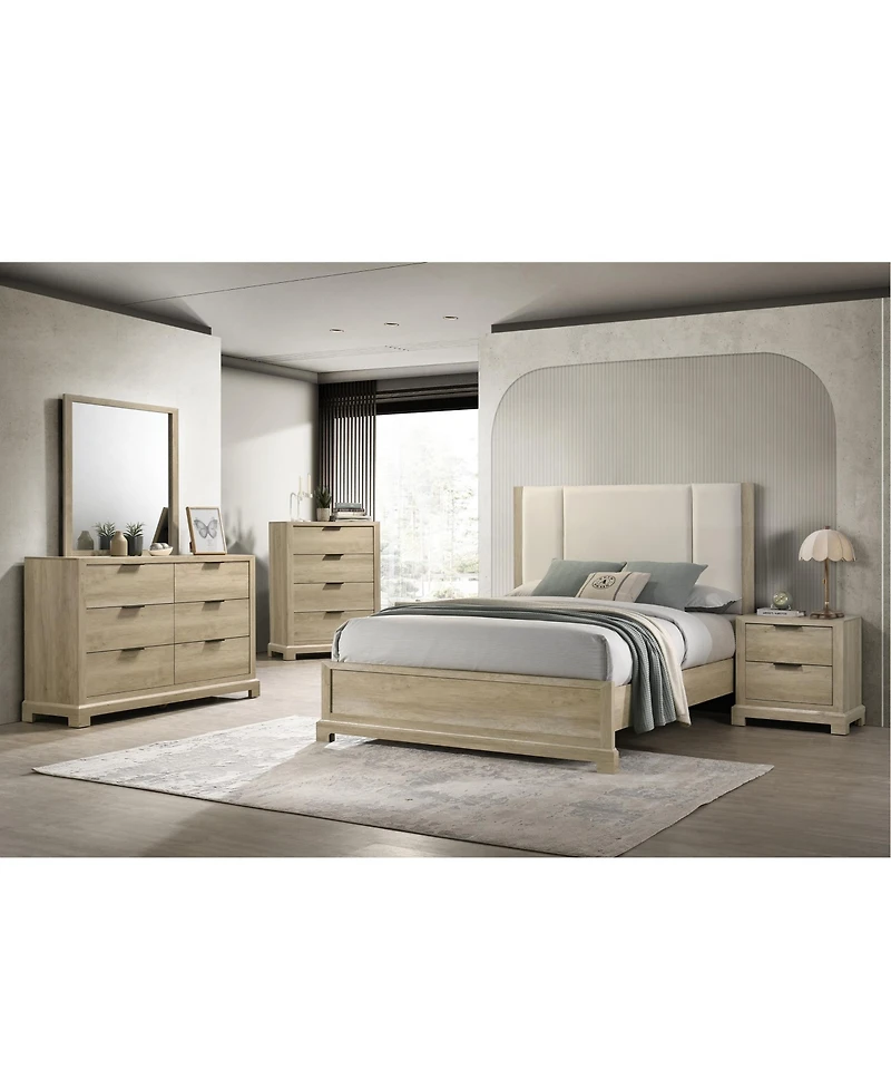 Kings Brand Furniture Linden Oak Upholstered Panel Bed