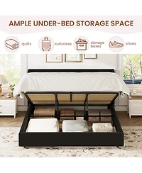 gaomon Lift Up Storage Bed Frame - Corduroy Upholstered Platform Bed with Gas Lift, Padded Headboard