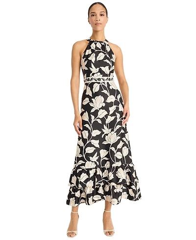 Maggy London Women's Halter Light Charmeuse Tiered Maxi Dress