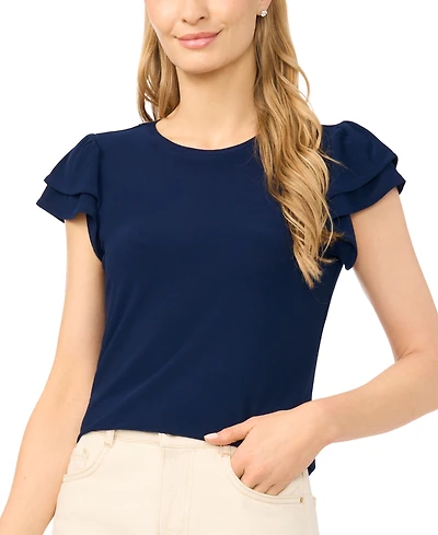 CeCe Women's Double Ruffle-Sleeve Crewneck Top
