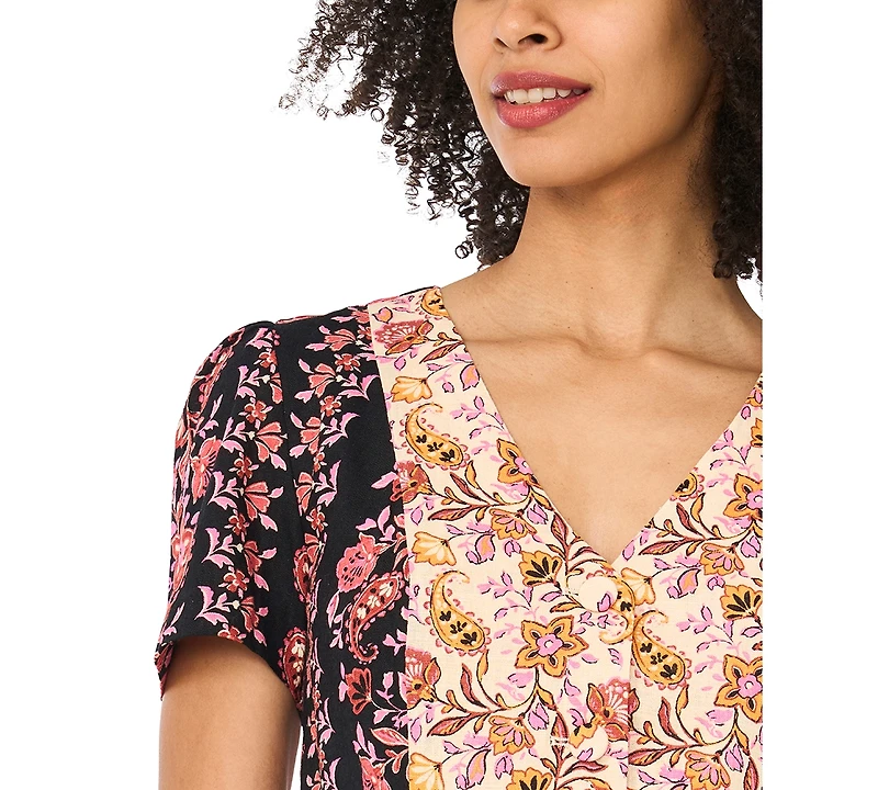 CeCe Women's V-Neck Short-Sleeve Printed Top