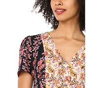 CeCe Women's V-Neck Short-Sleeve Printed Top