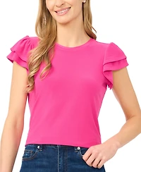 CeCe Women's Double Ruffle-Sleeve Crewneck Top