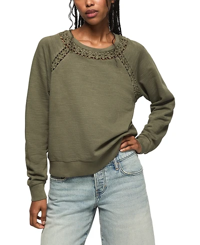 Lucky Brand Women's Lace Trimmed Fleece Crewneck Sweatshirt