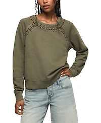 Lucky Brand Women's Lace Trimmed Fleece Crewneck Sweatshirt