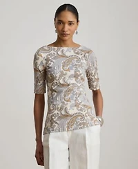 Lauren Ralph Lauren Womens Boat Neck Short Sleeve Blouse