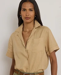 Lauren Ralph Women's Linen Short-Sleeve Camp Shirt