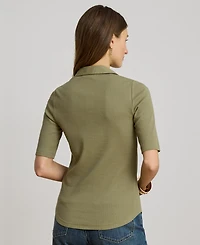 Lauren Ralph Women's Slim-Fit Short-Sleeve Collared Top