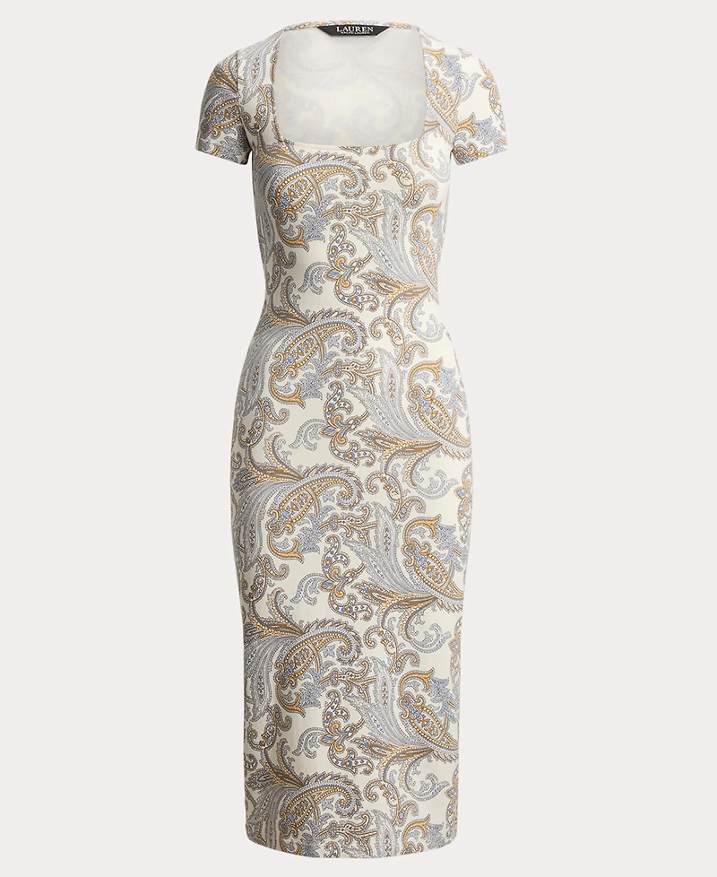 Lauren Ralph Lauren Women's Slim-Fit Square Neck Short-Sleeve Midi Dress