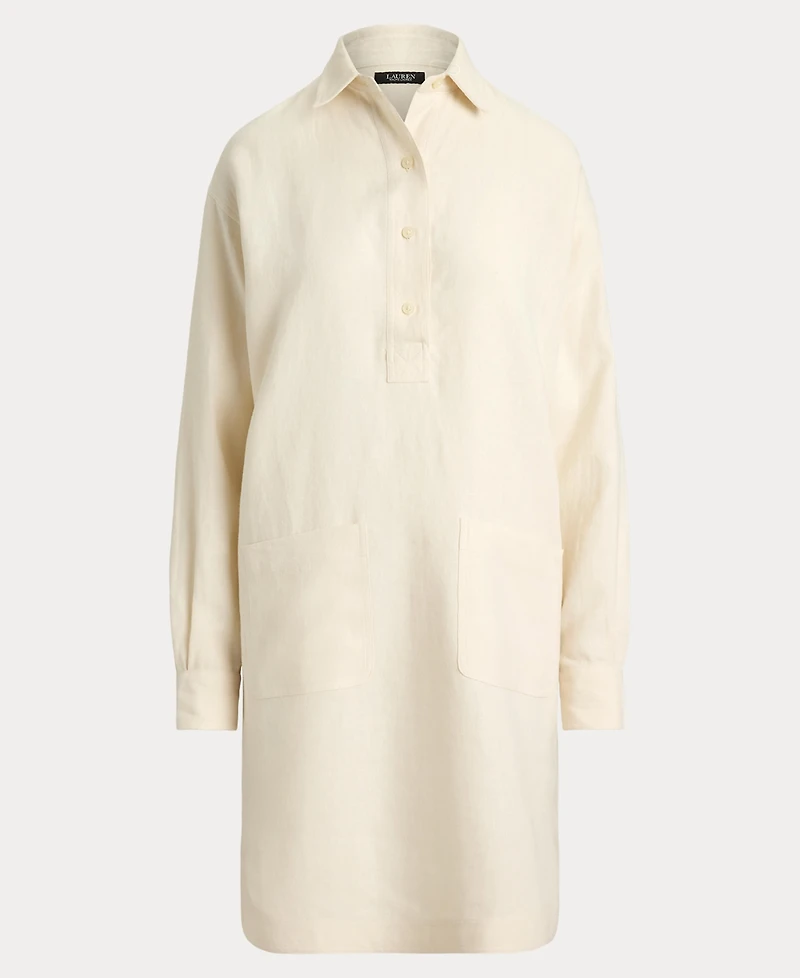 Lauren Ralph Women's Linen Spread Collar Long Sleeve Shirt Dress
