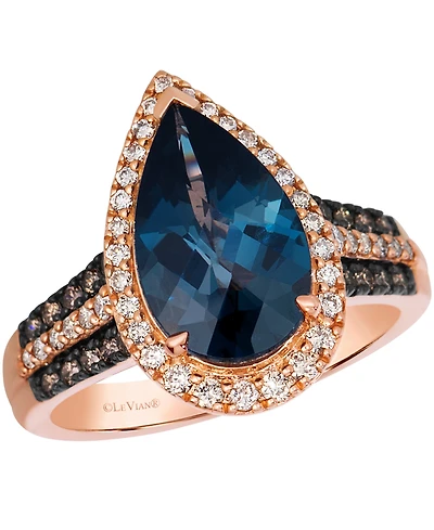 Le Vian Deep Sea Blue Topaz (3-1/3 ct. t.w.), Nude Diamond (1/4 ct. t.w.) & Chocolate Diamond (1/5 ct. t.w.) Ring in 14k Strawberry Gold