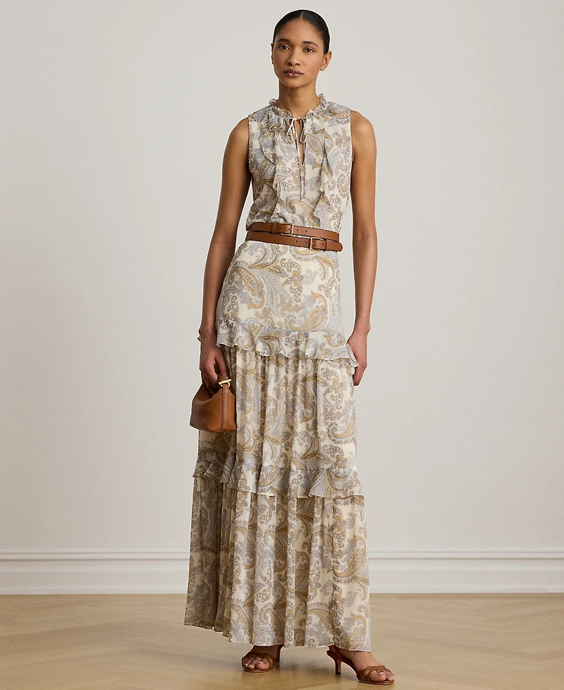 Lauren Ralph Lauren Petite Paisley Ruffle-Trim Sleeveless Blouse
