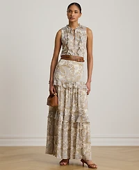 Lauren Ralph Lauren Petite Paisley Ruffle-Trim Sleeveless Blouse