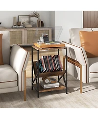 Gymax Industrial Side Table 3-Tier End Table with V-Shaped Magazine Holder Rustic