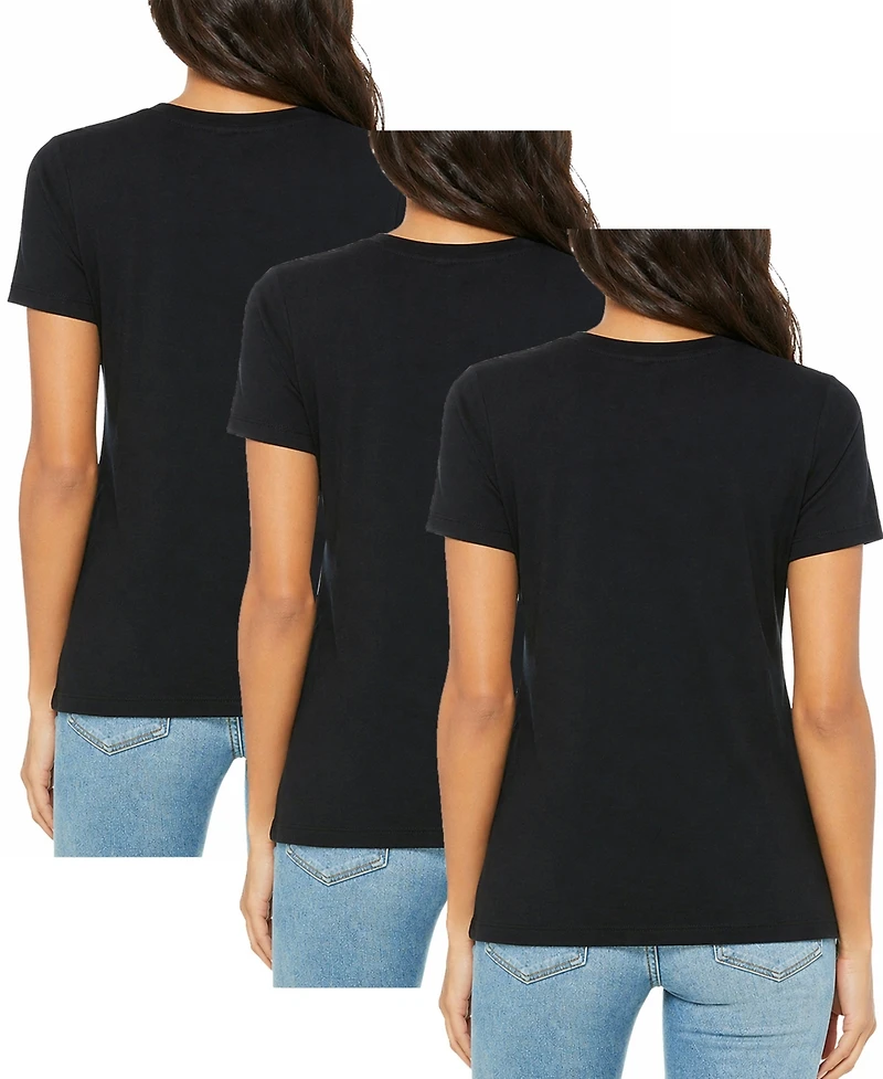 Blu Rock Women's Loose Fit Short Sleeve V-Neck Cotton Stretch Tees-3 Pack