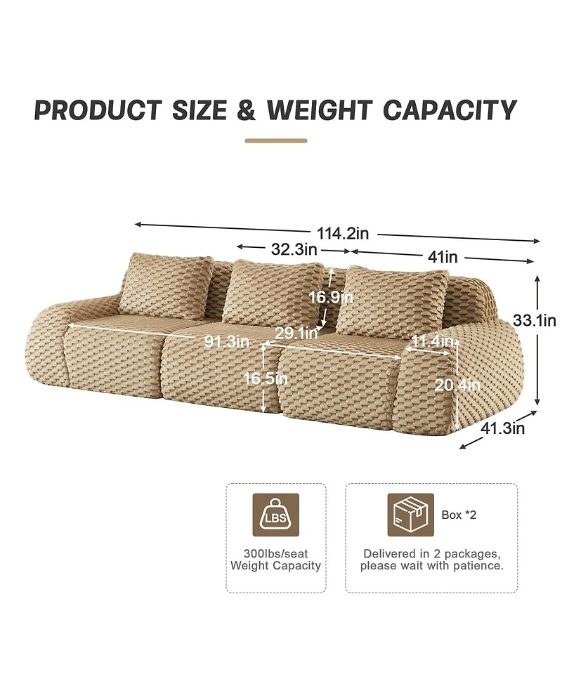 Maison Boucle 114'' Flannelette Modular Sofa, Deep Seat 3 Seater Sectional Couch