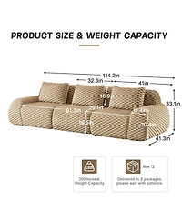 Maison Boucle 114'' Flannelette Modular Sofa, Deep Seat 3 Seater Sectional Couch