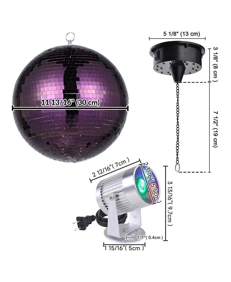 Yescom 12" Disco Mirror Ball with 2 Led Spotlights Rotating Motor Party Club Ktv