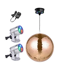 Yescom 16" Large Mirror Ball 2 Led Spotlights Rotating Motor Kit Party Club