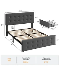Homfan Upholstered Platform Bed Frame with 4 Storage Drawers, Button Tufted Headboard, Wooden Slats