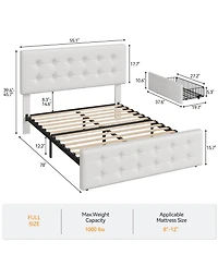 Homfan Upholstered Platform Bed Frame with 4 Storage Drawers, Button Tufted Headboard, Wooden Slats